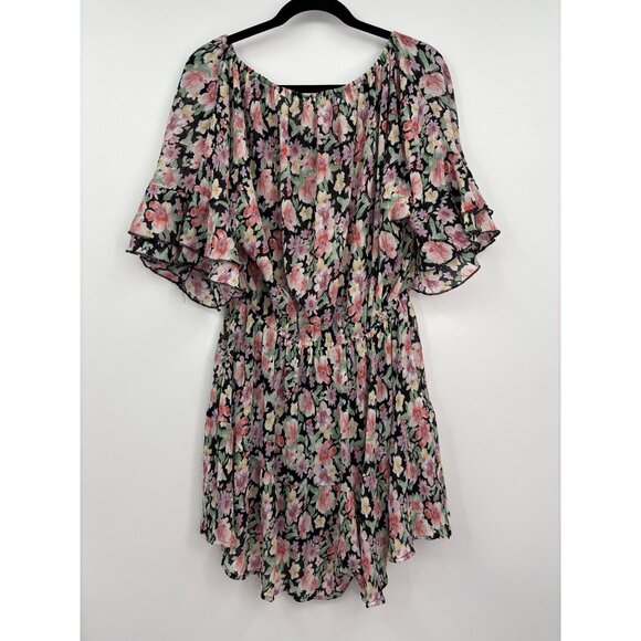 White Birch Floral Stretch Boho Peasant Romper Black Large NEW - Picture 5 of 5